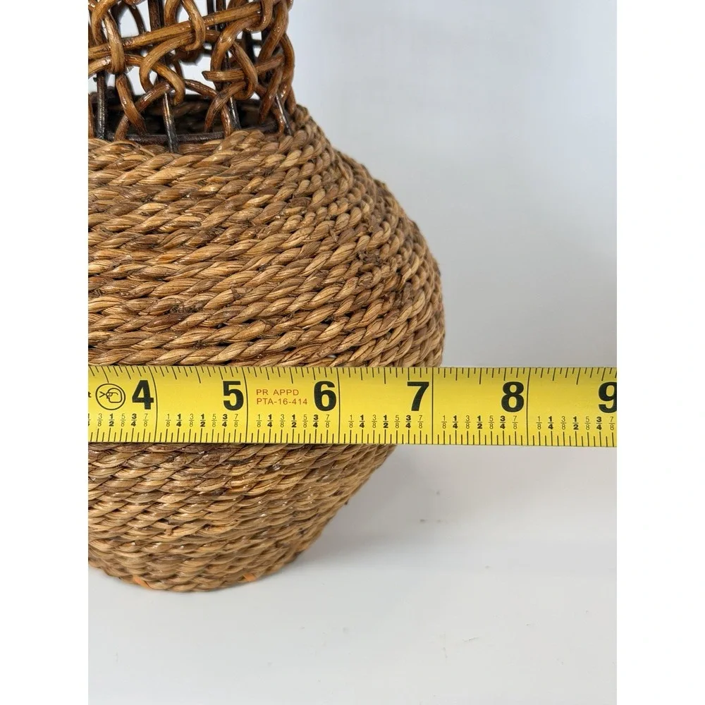 American Rope & Reed Handwoven Basket - Vase Mid-Century Modern - 12